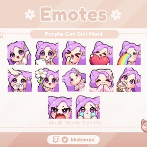 Purple Cat Girl Maid | Twitch Discord Emotes | Twitch Graphics