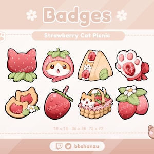 Strawberry Cat Picnic Twitch Badges | Twitch Discord Badges | Twitch Graphics