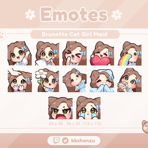 Brunette Cat Girl Maid | Twitch Discord Emotes | Twitch Graphics