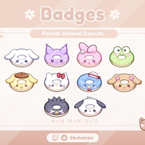 Pastel Animal Donuts | Twitch Discord Badges | Twitch Graphics