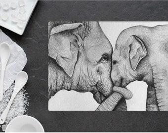Elephant Print Glass Cutting Chopping Board: African Kitchen & Home Decor