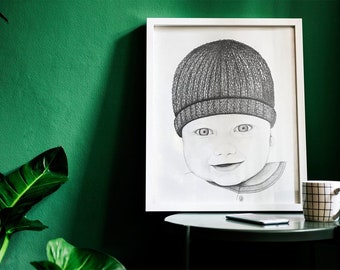 Custom Baby Portrait Sketch / Pencil Drawing / Hand Drawn Wall Art / New Parent / Baby Loss Bereavement Memorial for Mum Dad