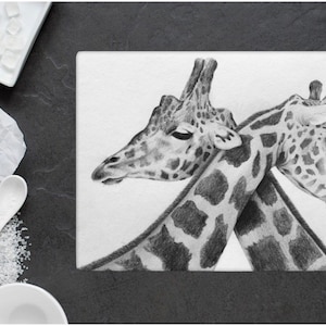 GIRAFFE GLASS CHOPPING Board / Cutting Board / Chef Gift / Giraffe Print / Kitchen Decor / African Decor / New Home Gift