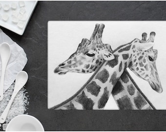 Giraffe Print Glass Cutting Chopping Board: African Kitchen & Home Decor