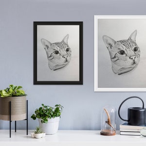 Custom Cat Portrait & Print, Pencil Sketch For Animal Lover, Hand Drawn Wall Art, Gift For A Cat Loving Mum or Dad