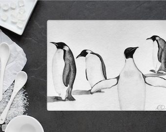Penguin Print Glass Cutting Chopping Board: Nordic Kitchen & Home Decor