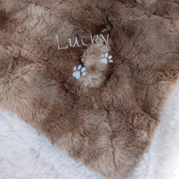 Lined Pet Blanket - Personalized Dog/Puppy or Cat/Kitten Lined Blanket + Embroidered Name - Three Sizes