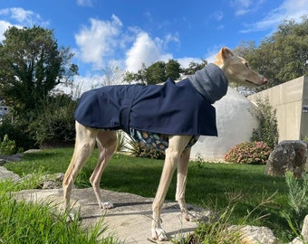 Waterproof Winter Lined Dog Rain Coat with Adjustable Clip Strap - All Sizes for Greyhound, Whippet and All Dogs