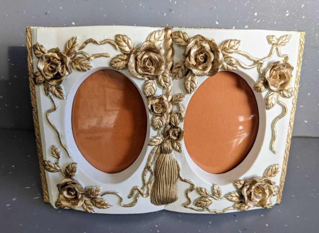 Ornate Gold Rose Double Photo Picture Frame Book French Baroque Rococo ...