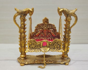 Indian Gold Metal Handicraft Pooja Jhula | Swing |Palana|Nand Gopal Palana |Hindola for Ladoo Gopal and Ganesh Ji.Express Shipping.