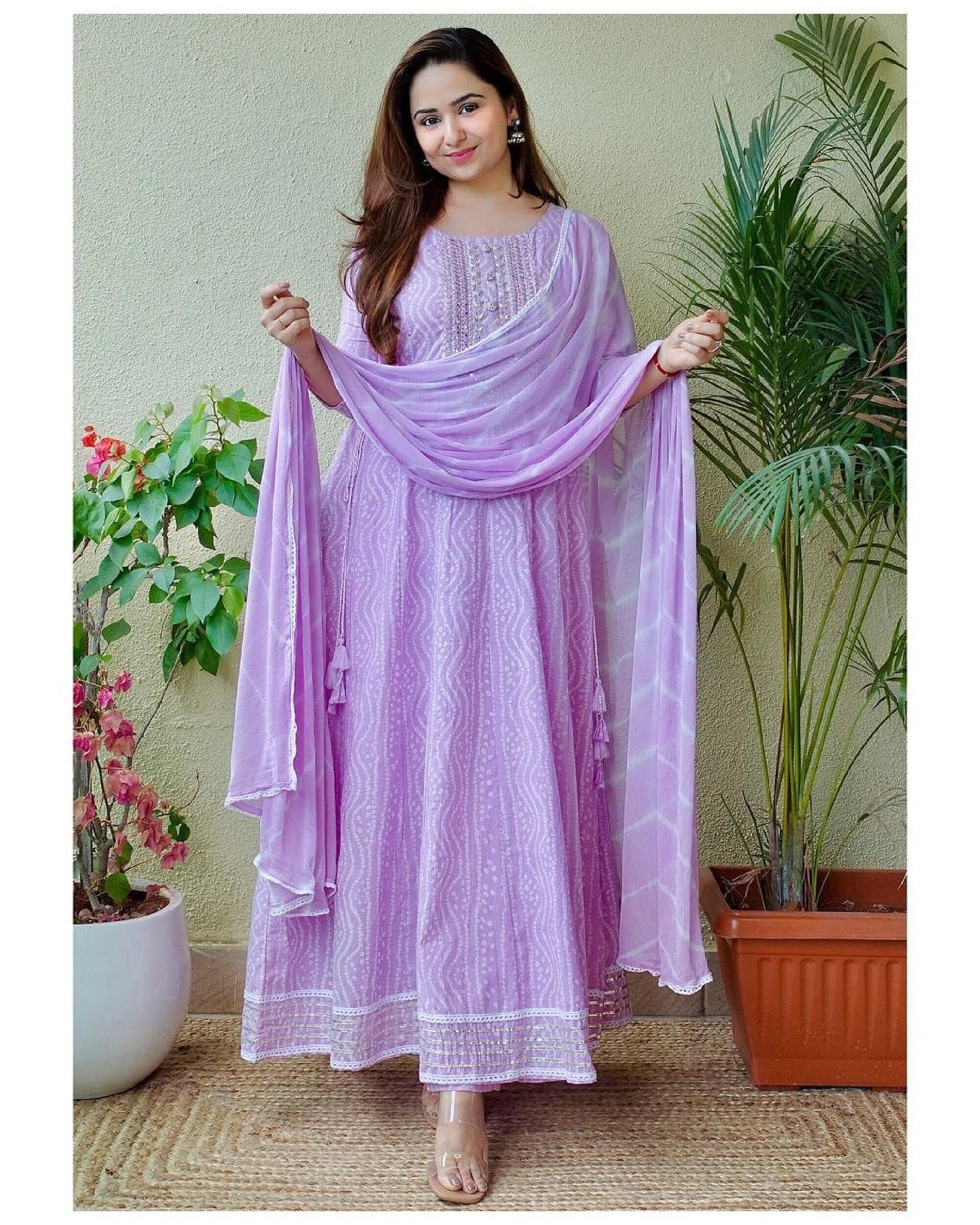 Buy Women Purple Sequin Mirror And Zari Embroidered Anarkali Gown - Curve -  Indya