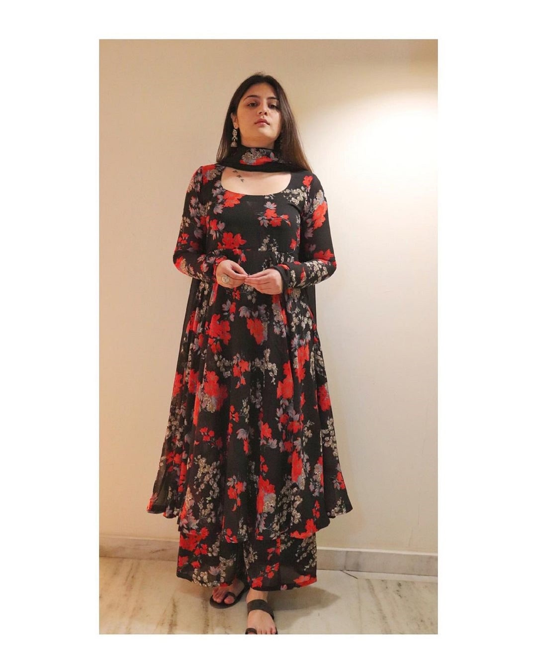 Indian Women Black Floral Printed Straight Kurta Kurti Top Tunic Ethnic  Dress | eBay