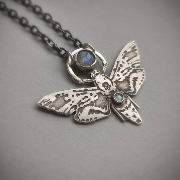 Moth silver necklace with Moonstone