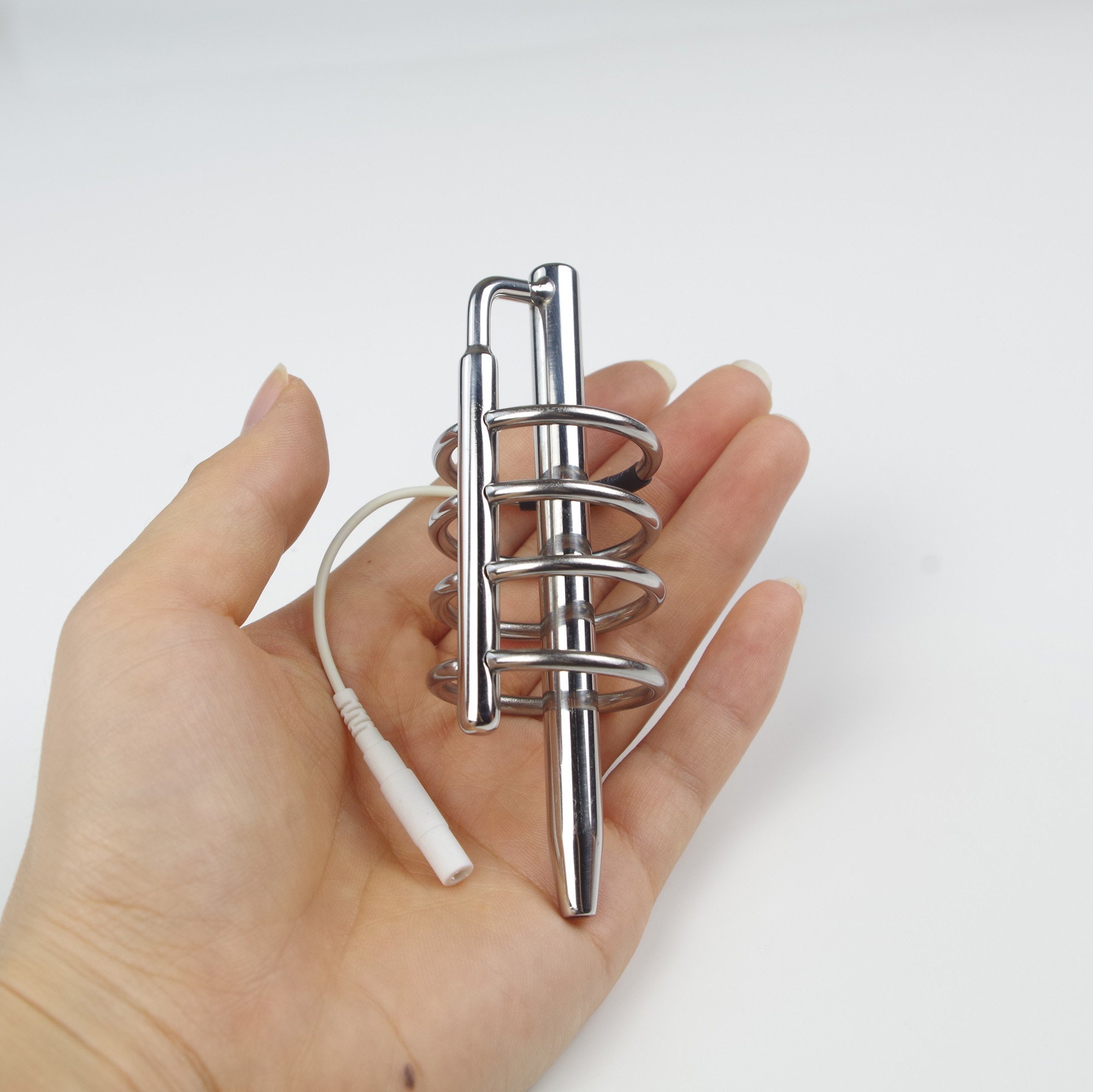 Customizable Male E Stim Urethral Sound With 4 Penis Rings