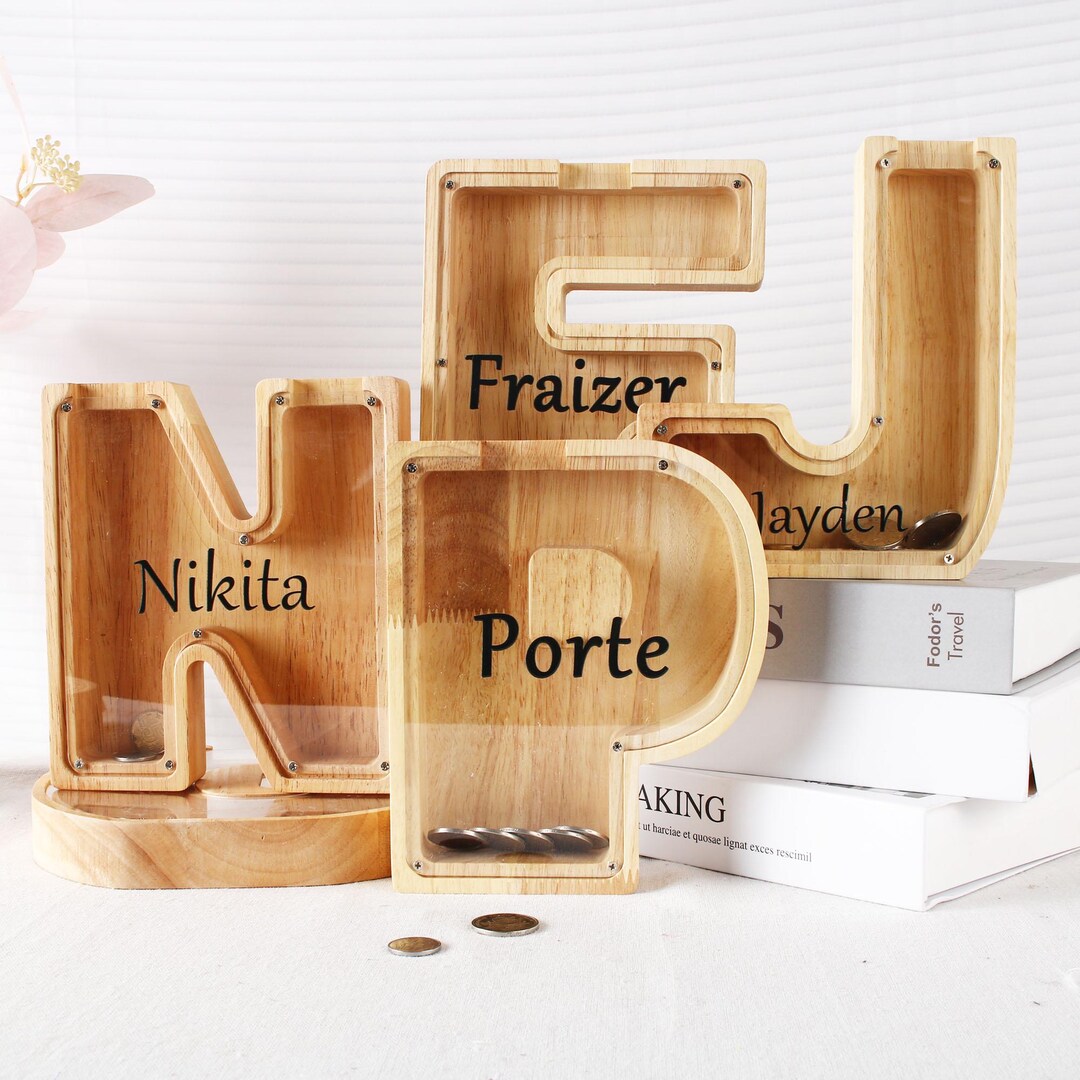 Coin Bank Lettering Custom Wood Letter Piggy Bank, Personalized Gifts for Kids, Baby Room ...