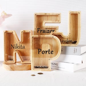 Alcancía de madera personalizada con letras, regalos personalizados para niños, decoración de habitación de bebé, regalo de madera para niños, alcancía con nombre personalizado, regalos de cumpleaños