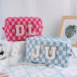 Bolsa de maquillaje a cuadros personalizada, bolsa a cuadros, regalos para damas de honor, regalos de vacaciones, regalos para despedidas de soltero, regalos para despedidas de soltera, bolsa retro
