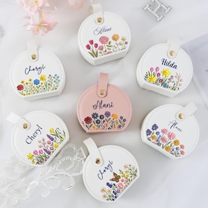 Personligt smyckeskrin för namn till brudtärnor, personligt smyckeskrin för resor, smyckeskrin med blommor till födelsemånad, brudtärnepresenter, använd logotyp