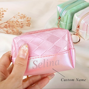 Personalisierte Leder Münzen Tasche, Geschenk Reise Schmuck Etui, Mini Leder Zip Beutel, kleine Kosmetiktasche, Brautjungfer Geschenk Hochzeitsgeschenk