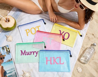 Borsa da spiaggia personalizzata per damigelle d'onore, borsa da piscina con monogramma Shadow, borsa per il trucco trasparente, bomboniera per addio al nubilato, regalo per le vacanze, borsa regalo per damigelle d'onore