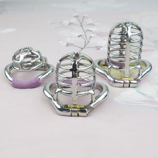 Customization 3 Lengths Optional Male Chastity Cage with Hinged Base Ring Stainless Steel Cock Cage Easy to Pee Chastity Devices for Men
