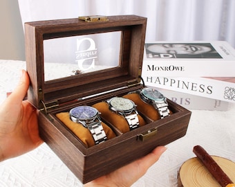 Personalized Wood Watch Box for Men - 3 Slot Watch Organizer