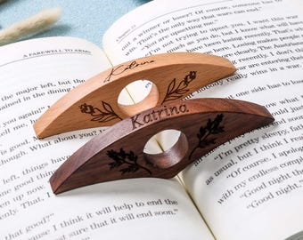 Personalized Wooden Thumb Book Page Holder Birth Month Flower Book Lover Gift