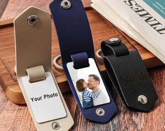 Portachiavi personalizzato con foto: portachiavi in ecopelle vegana, ricordo personalizzato