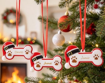 Personalized Pet Bone Xmas Decoration,Dog Paw Ornament , New Puppy Gift 2026,Resin Christmas Tree Ornament for Dog Owner, Pet Keepsake