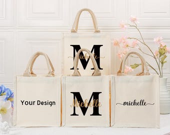 Borse tote personalizzate per damigelle d'onore: borsa tote beige in tela resistente