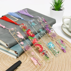 Pressed Flower Bookmark for Women, Custom Resin Bookmark,Personalized Bookmark,Floral Bookmark with Name, Mothers Day Gift Idea,Can Use Logo