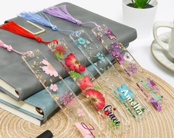Pressed Flower Bookmark for Women, Custom Resin Bookmark,Personalized Bookmark,Floral Bookmark with Name, Mothers Day Gift Idea,Can Use Logo