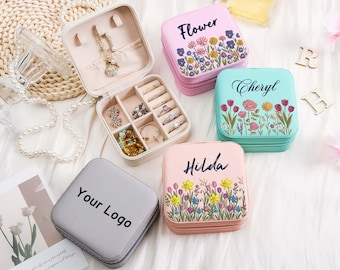 Portagioie da viaggio in pelle PU floreale personalizzato: regalo personalizzato per damigella d'onore, usa il logo