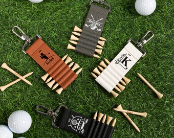Personlig golfbagetikett i läder med tees: Graverad golfgåva