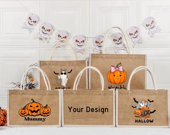 Borsa di iuta personalizzata per Halloween: borsa personalizzata per "dolcetto o scherzetto"