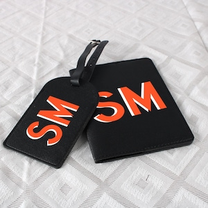 Personalized hadow Monogram Travel Gift Set,Custom Leather Passport Holder & Luggage Tag, Bridesmaid Gifts,Travel Set, Bride, Gifts For Her