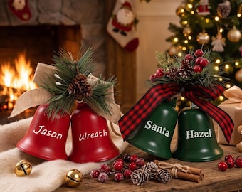 Personalized Jingle Bell Ornament, Pinecone Bow, 2026 Holiday Keepsake   Christmas Decor,Christmas Gift  Team Gift Your Logo