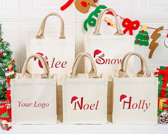 Personalized Christmas Canvas Tote Bag: Eco-Friendly Gift Bag