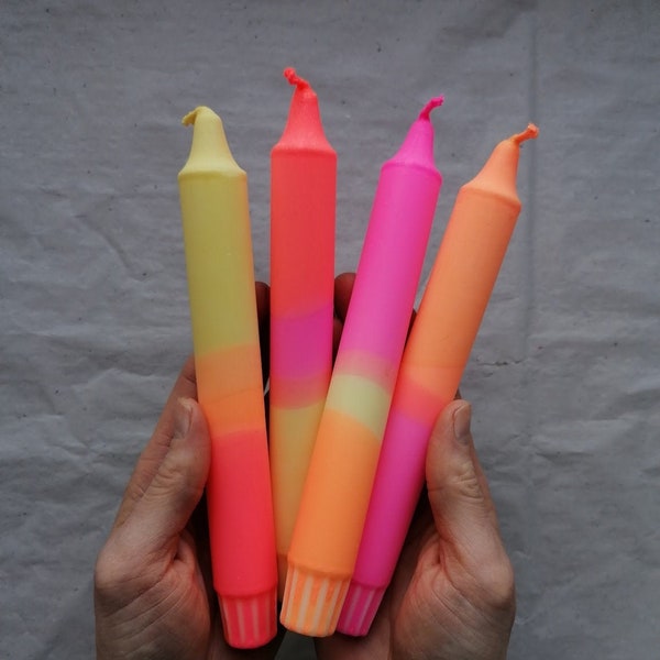 Set of 4 / Dip Dye Candles / NEON PARTY