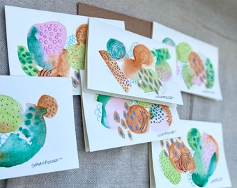 Hand Painted Abstract Art Greeting Card set of 6