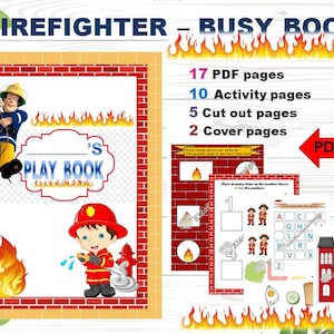 Customized Firefighter Busy Book, Montessori Toddler, Printable Activity Worksheets, Preschool, Homeschool PDF file, Children&#39;s book