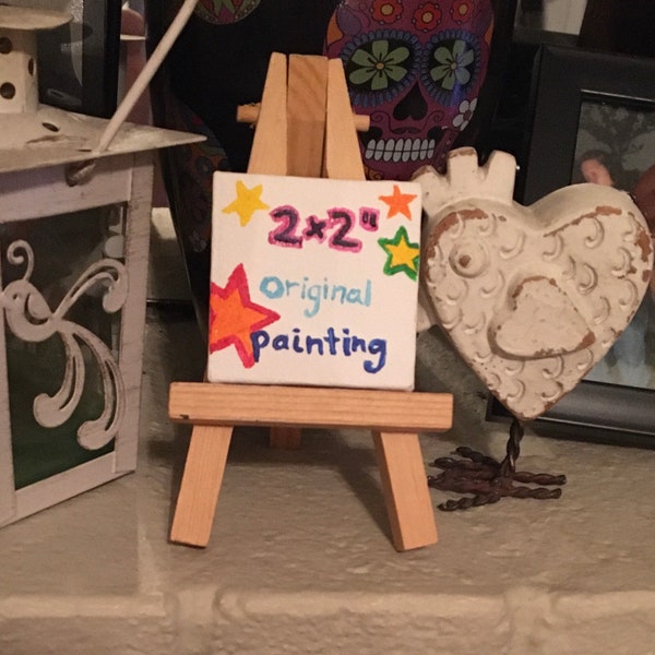 Mystery 2x2” tiny painting fridge magnet gift fun original art custom art