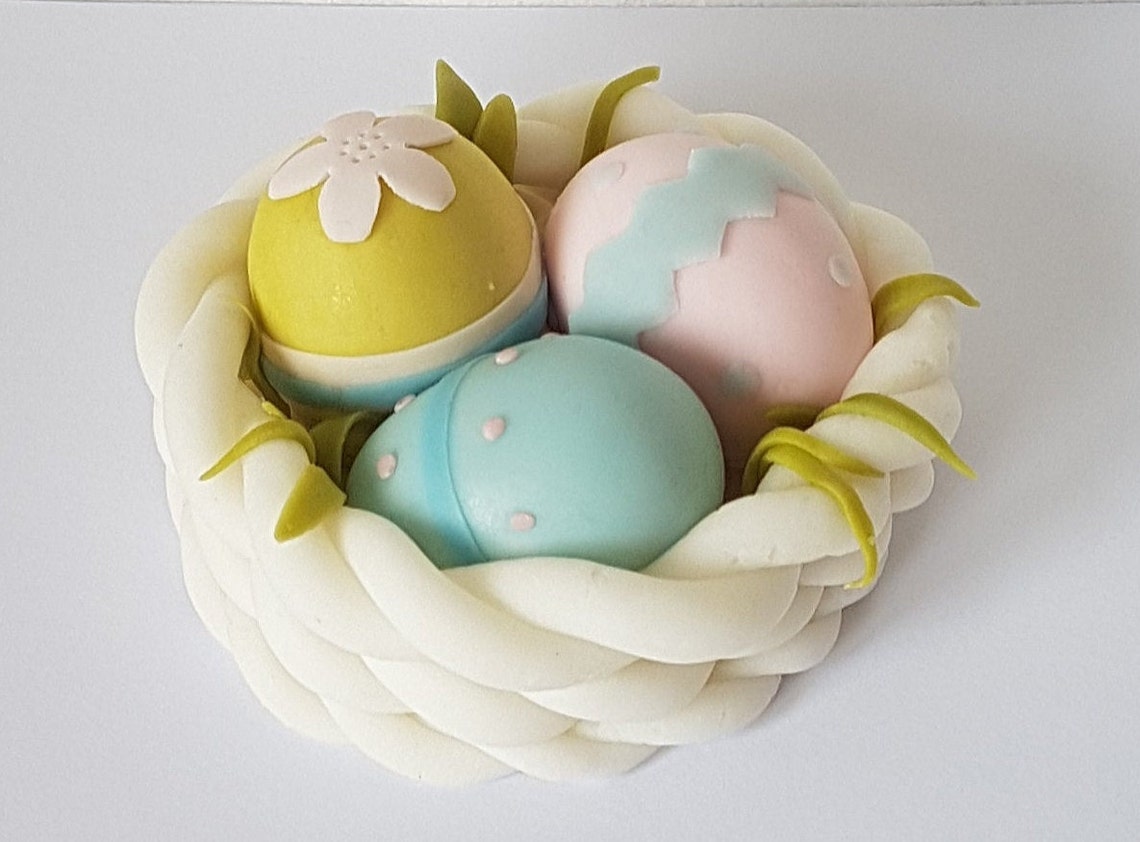 Fondant Easter Eggs in Basket Cake Topper Decoration icing Etsy