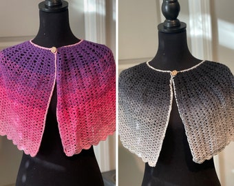 Small Crochet Capelets/Wraps | One size | Buttoned Capelet | Small Cloaks | Handmade | Crochet size-inclusive clothing