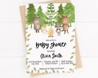 Woodland Baby Shower Invitation -  Editable Woodland Baby Shower Invite - Corjl - Personalized Invitation - 003
