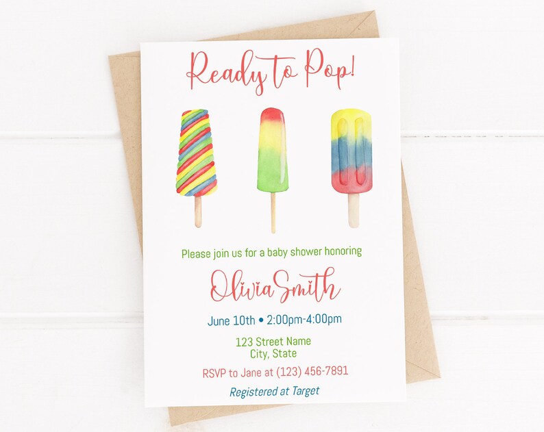 Ready to Pop Popsicle Baby Shower Invitation Summer Shower Invitation Corjl Baby Shower Custom Invitation 006