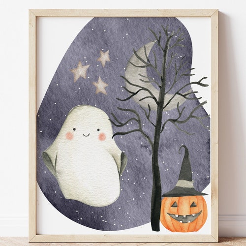Boo Print Watercolor Halloween Printable Wall Art - Etsy