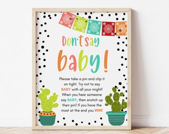 Fiesta Don't Say Baby Sign Print -  Fiesta Baby Shower - Baby Shower Games - Don't Say Baby Game