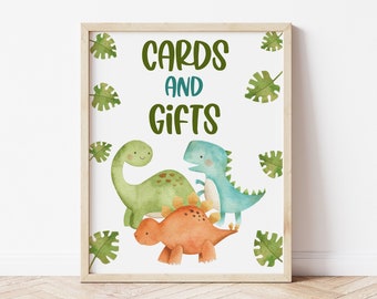 Cards and Gifts Dinosaur Party Sign - Cards and Gifts Print - Dinosaur Birthday Party Decorations - 001