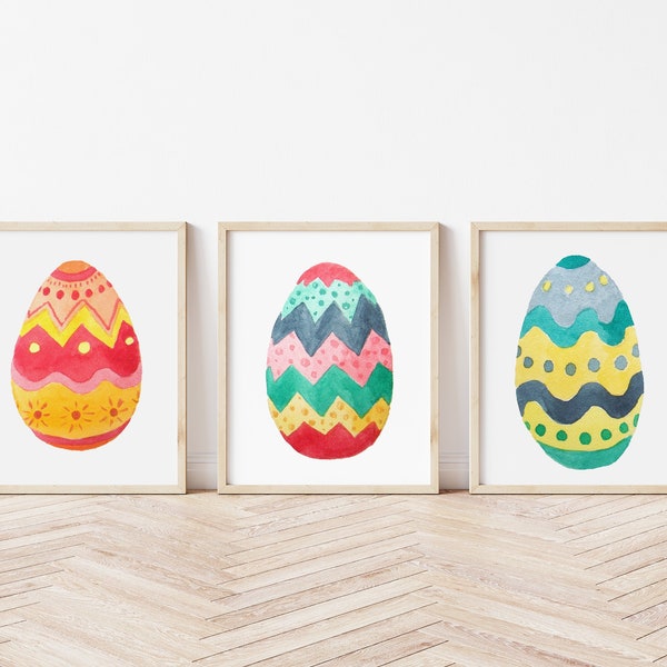 Set of 3 Easter Egg Print - Colorful Easter Eggs - Easter Home Decor - Spring Wall Art